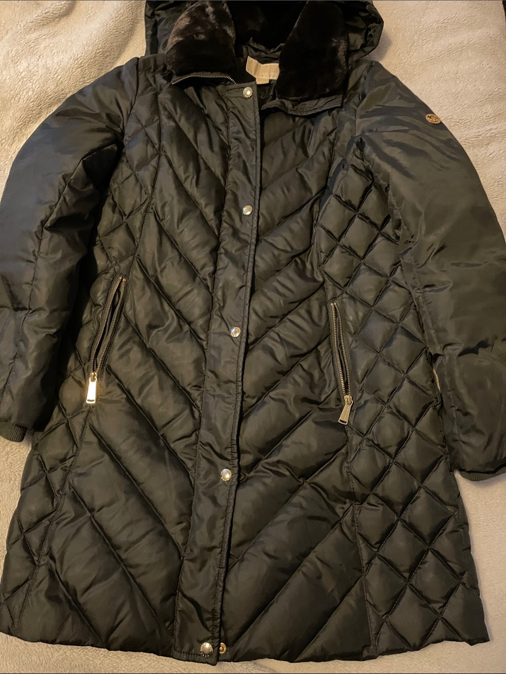 Michael Kors Women's Green Quilted Hooded Puffer Coat M